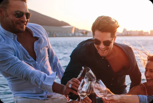 Champagne service aboard Liberté, for birthday yacht charters in Auckland