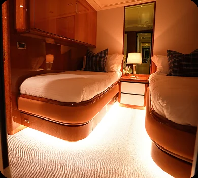 Liberté twin guest cabin, on a private yacht charter from Auckland