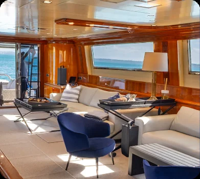 Liberté main saloon, on a private yacht charter from Auckland